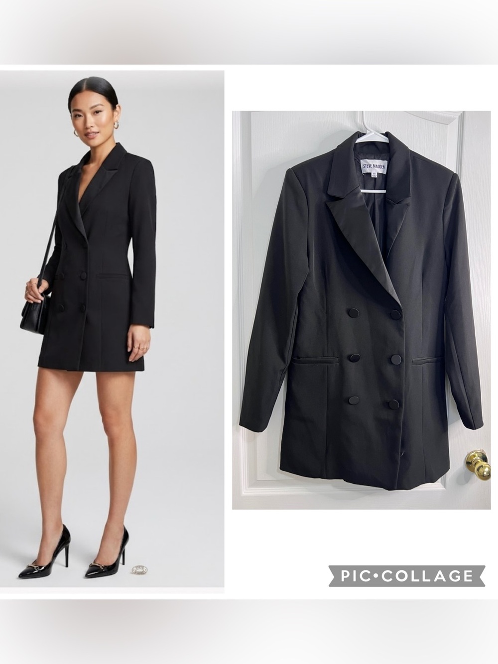 Steve Madden Black Double Breasted Blazer Dress Jacket size M